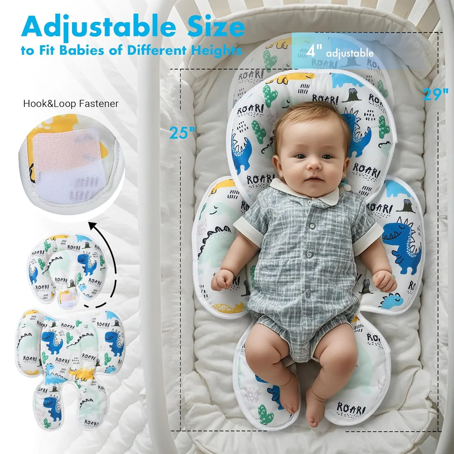 Baby Car seat Head Support, 2-in-1 Infant Car Seat Insert for Newborn Girls Boys Extra Soft Baby Support Pillow Cushion for Carseats, Strollers, Swings and Bouncers
