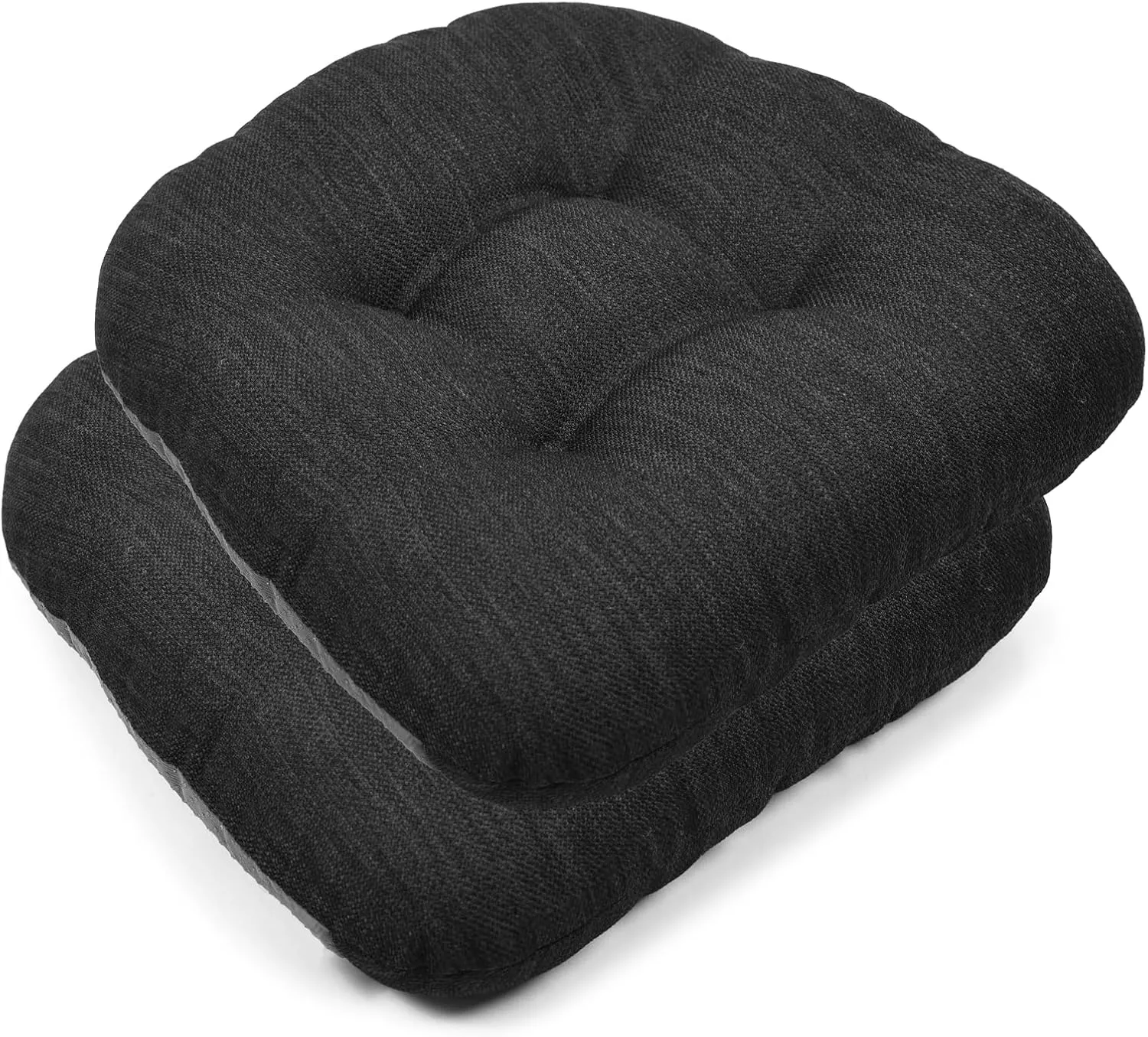 baibu 14×14 Metal Dining Chair Pads with Ties Set of 2, Super Soft Kitchen Chair Cushions Bar Stool Cushions with Non-Slip Bottom - 2 Cushions only (Black, 14×14×2.5in)