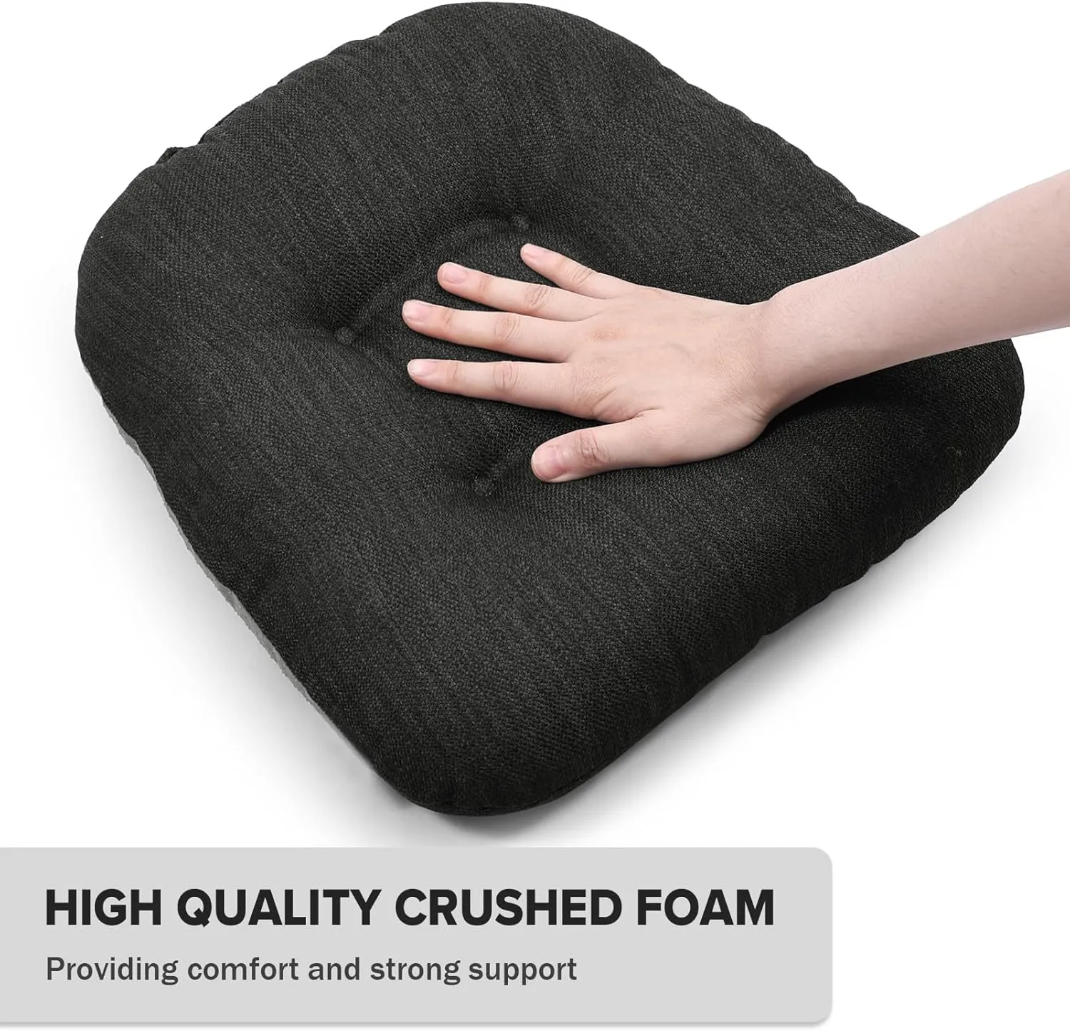 baibu 14×14 Metal Dining Chair Pads with Ties Set of 2, Super Soft Kitchen Chair Cushions Bar Stool Cushions with Non-Slip Bottom - 2 Cushions only (Black, 14×14×2.5in)
