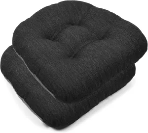 baibu 14×14 Metal Dining Chair Pads with Ties Set of 2, Super Soft Kitchen Chair Cushions Bar Stool Cushions with Non-Slip Bottom - 2 Cushions only (Black, 14×14×2.5in)