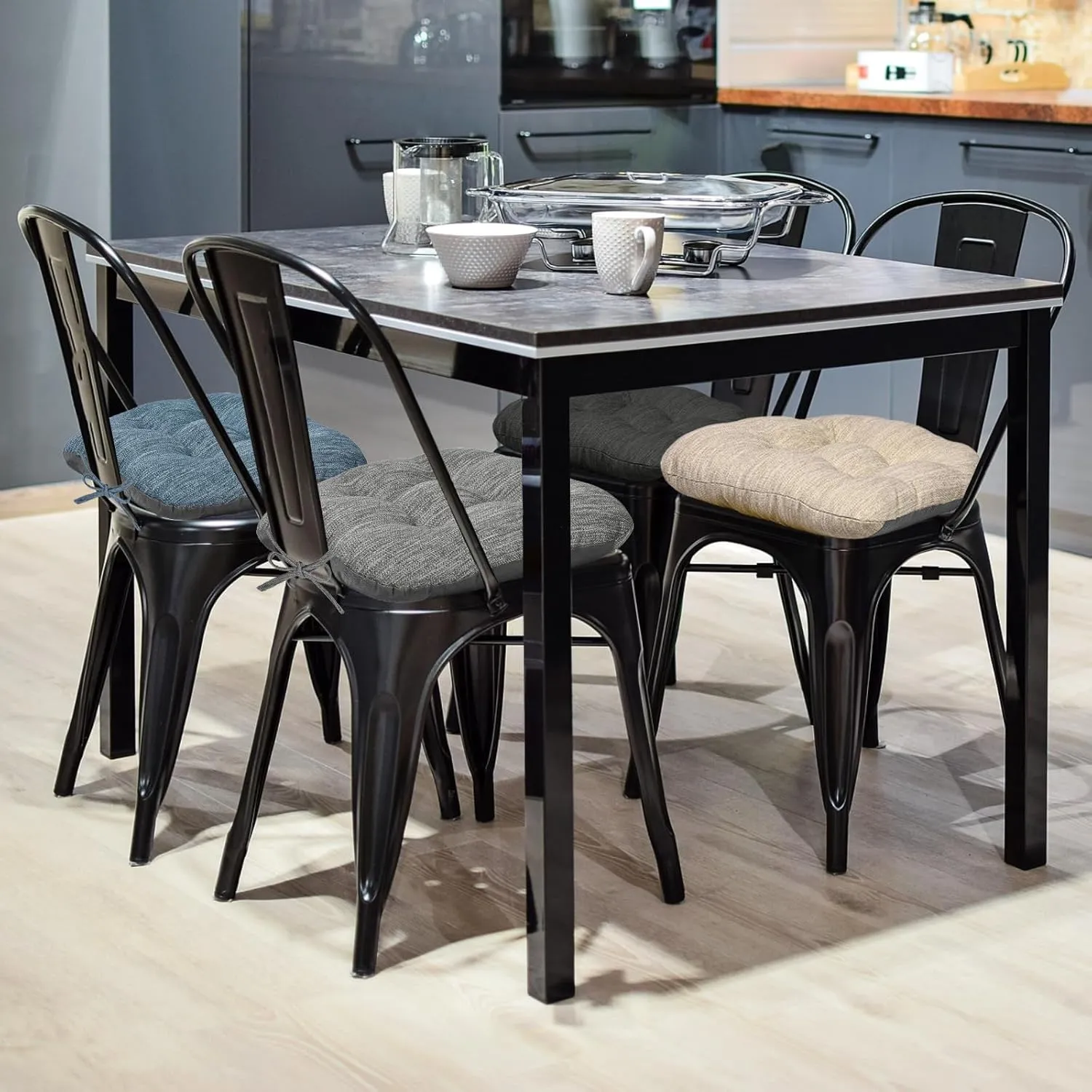 baibu 14×14 Metal Dining Chair Pads with Ties Set of 2, Super Soft Kitchen Chair Cushions Bar Stool Cushions with Non-Slip Bottom - 2 Cushions only (Dark Blue, 14×14×2.5in)