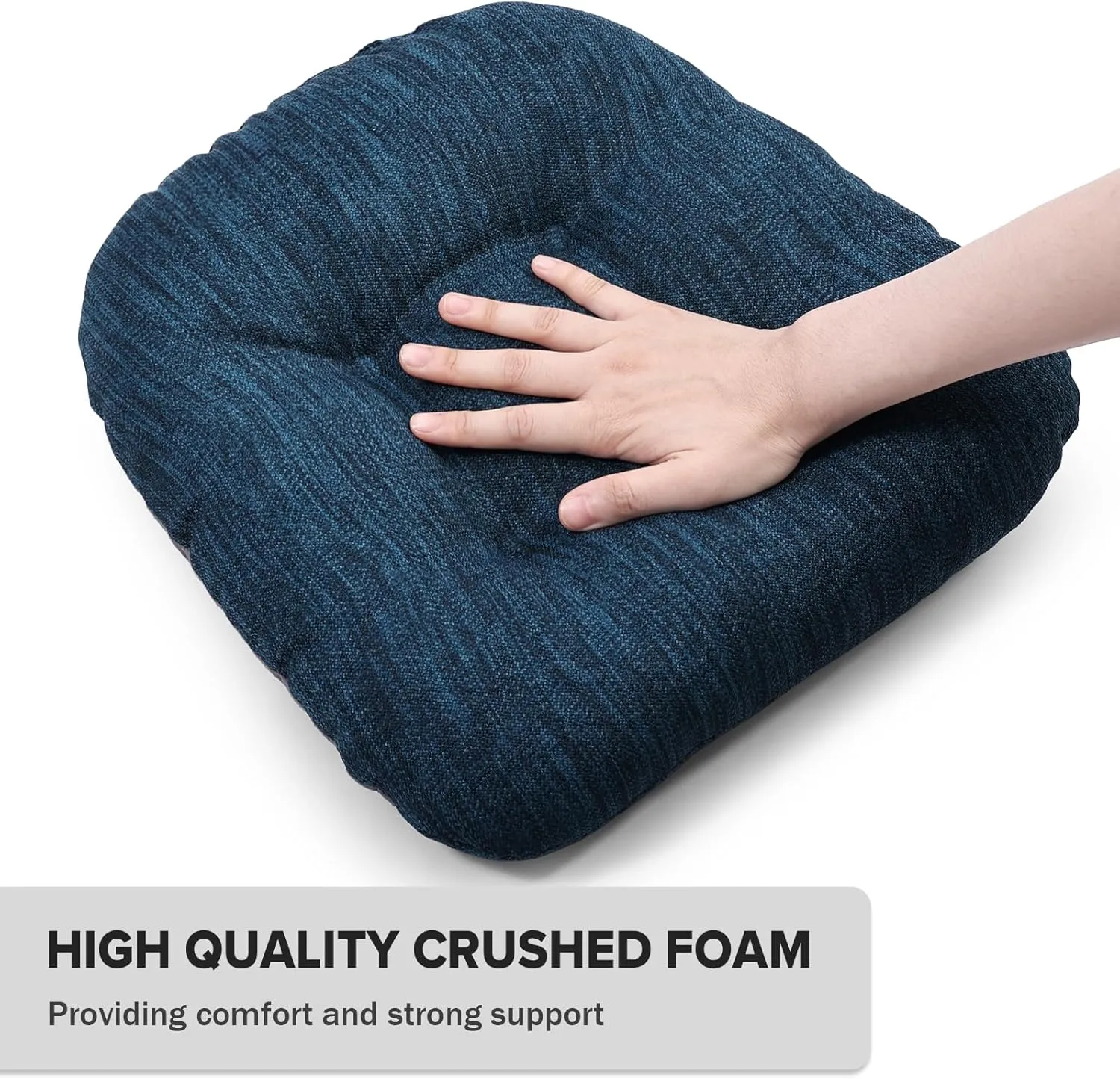 baibu 14×14 Metal Dining Chair Pads with Ties Set of 2, Super Soft Kitchen Chair Cushions Bar Stool Cushions with Non-Slip Bottom - 2 Cushions only (Dark Blue, 14×14×2.5in)