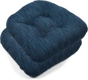 baibu 14×14 Metal Dining Chair Pads with Ties Set of 2, Super Soft Kitchen Chair Cushions Bar Stool Cushions with Non-Slip Bottom - 2 Cushions only (Dark Blue, 14×14×2.5in)