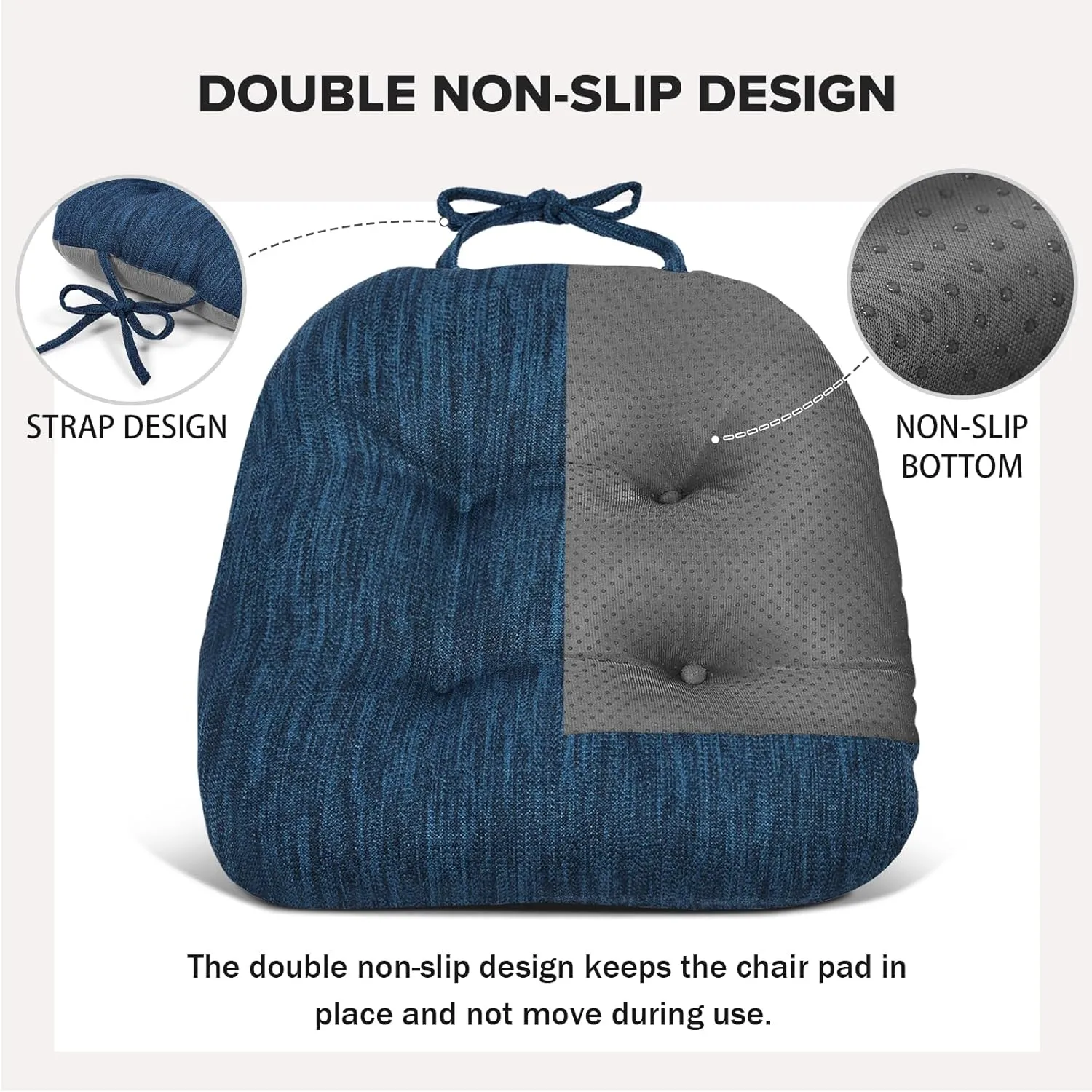 baibu 14×14 Metal Dining Chair Pads with Ties Set of 2, Super Soft Kitchen Chair Cushions Bar Stool Cushions with Non-Slip Bottom - 2 Cushions only (Dark Blue, 14×14×2.5in)