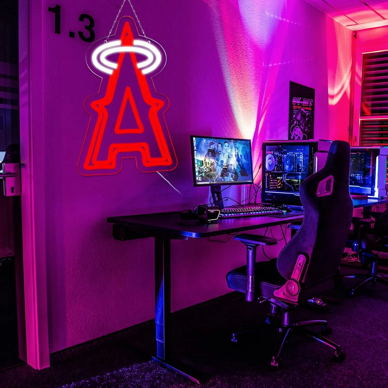 Balanar Baseball Neon Signs for Garage or Man Cave Decor, Men's Gifts With Los Angels Team Logo, Red Baseball Neon for Parties, Bars,Dorms, Office Wall Art and Game Room Decor