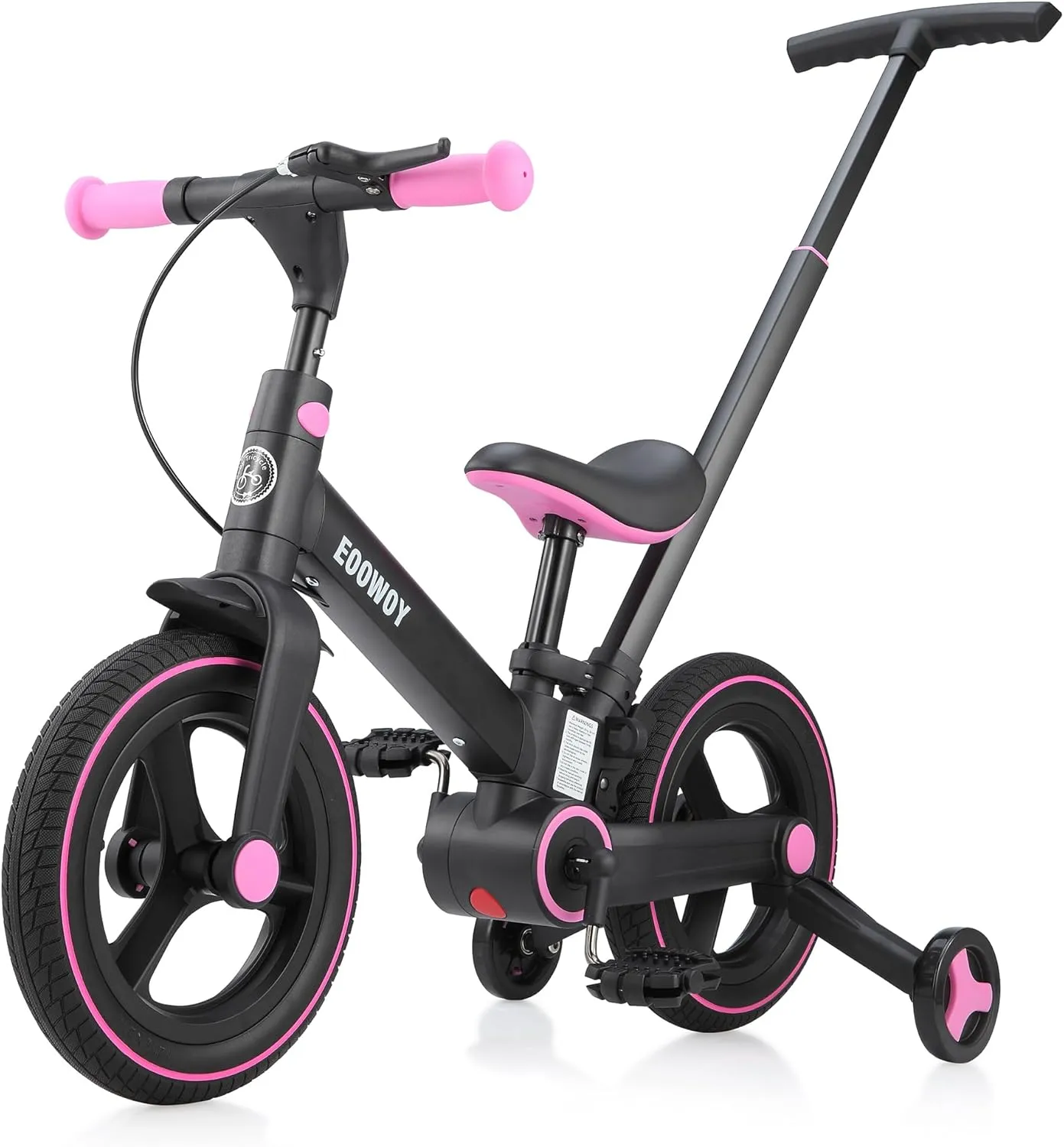 Balance Bike with Push Handle for Kids 18-60 Months, 6 in 1 Foldable Push Bike with Training Wheels & Pedals, Balance Bicycle for Boys and Girls with Brakes & Kickstand
