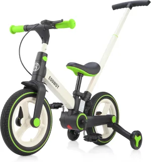 Balance Bike with Push Handle for Kids 18-60 Months, 6 in 1 Foldable Push Bike with Training Wheels & Pedals, Balance Bicycle for Boys and Girls with Brakes & Kickstand