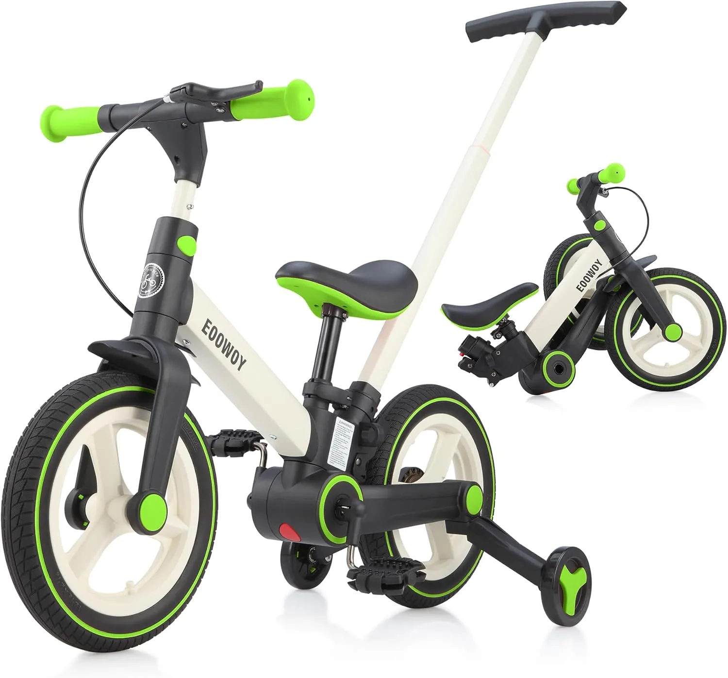 Balance Bike with Push Handle for Kids 18-60 Months, 6 in 1 Foldable Push Bike with Training Wheels & Pedals, Balance Bicycle for Boys and Girls with Brakes & Kickstand