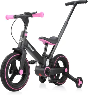 Balance Bike with Push Handle for Kids 18-60 Months, 6 in 1 Foldable Push Bike with Training Wheels & Pedals, Balance Bicycle for Boys and Girls with Brakes & Kickstand