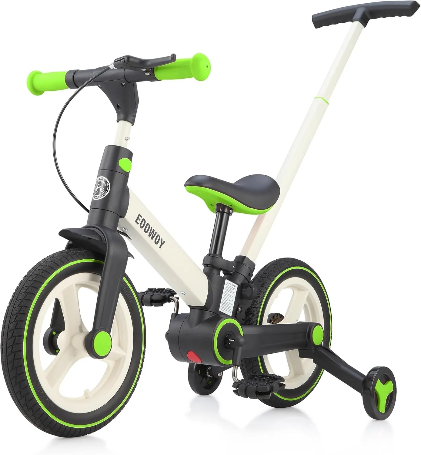 Balance Bike with Push Handle for Kids 18-60 Months, 6 in 1 Foldable Push Bike with Training Wheels & Pedals, Balance Bicycle for Boys and Girls with Brakes & Kickstand