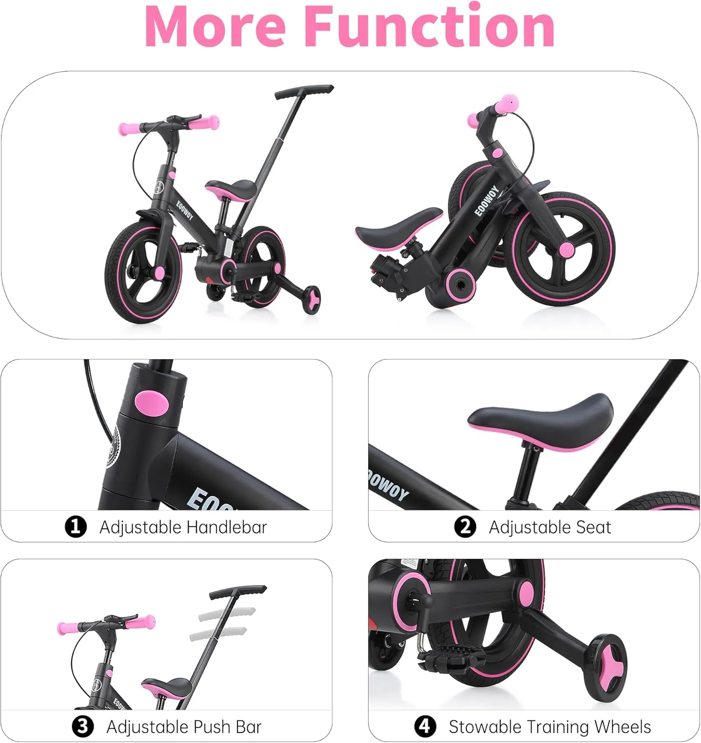 Balance Bike with Push Handle for Kids 18-60 Months, 6 in 1 Foldable Push Bike with Training Wheels & Pedals, Balance Bicycle for Boys and Girls with Brakes & Kickstand