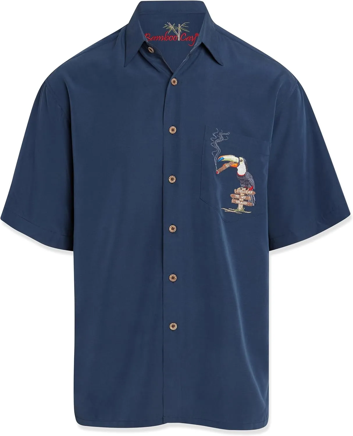 Bamboo Cay Men's Toucan Lounge Embroidered Short Sleeve Tropical Style Camp Shirt