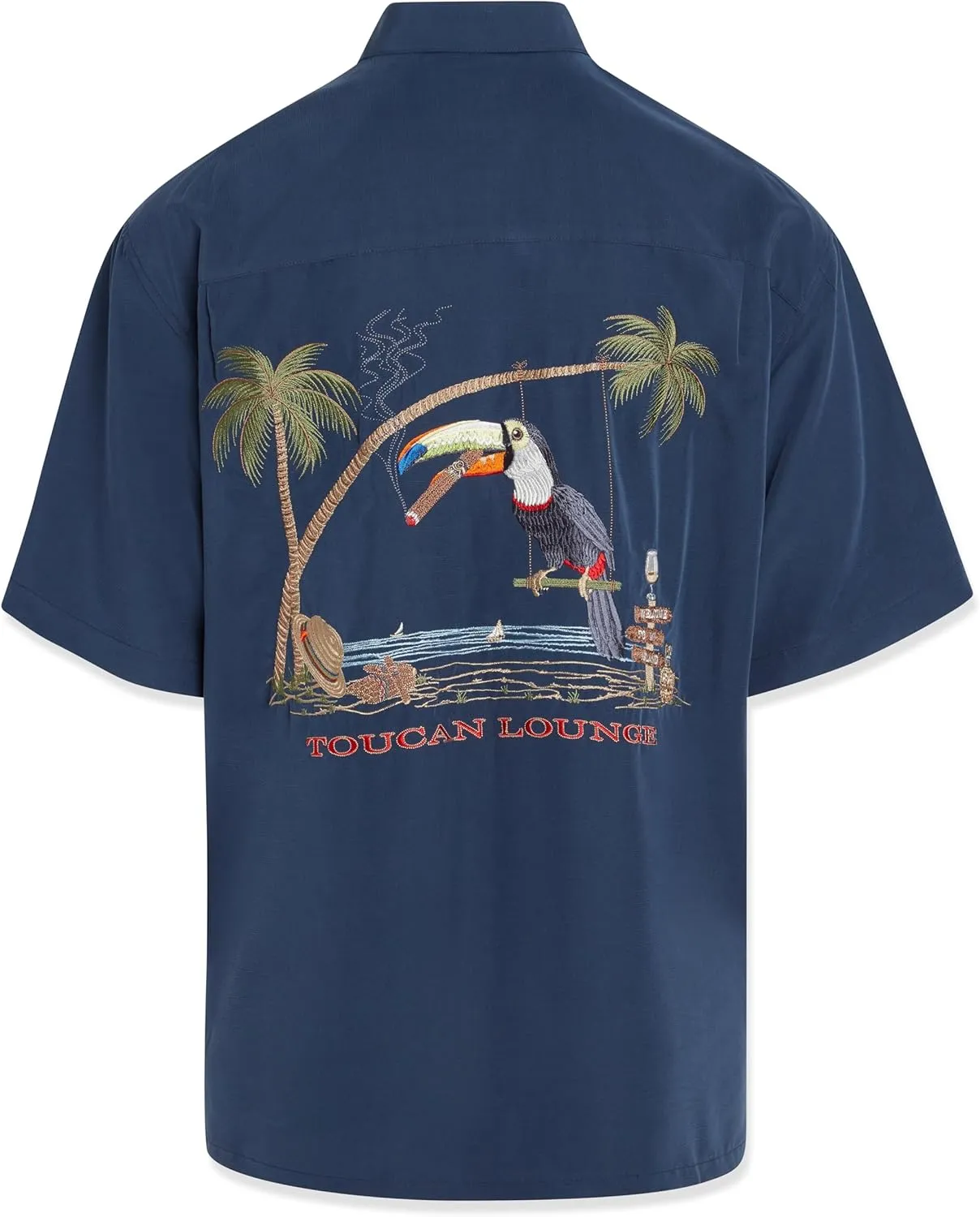 Bamboo Cay Men's Toucan Lounge Embroidered Short Sleeve Tropical Style Camp Shirt