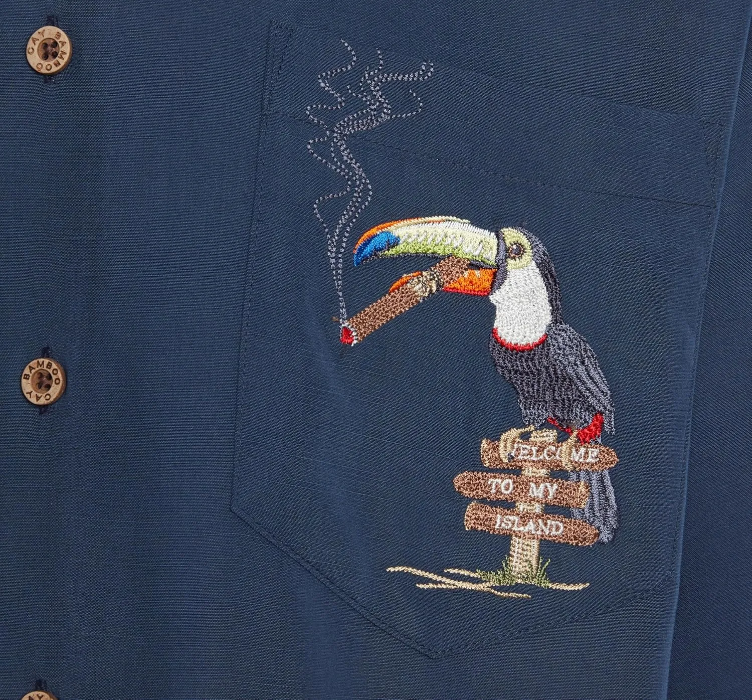 Bamboo Cay Men's Toucan Lounge Embroidered Short Sleeve Tropical Style Camp Shirt