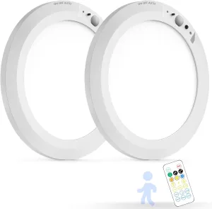 Battery Operated Auto Motion Sensor LED Celling Lights Set of 2, Smart Body Sensor Ceiling-mounted Lamps Fixture with 3 Colors/Brightness, Motion Detection Magnetic Celling Lights for Closet Shower