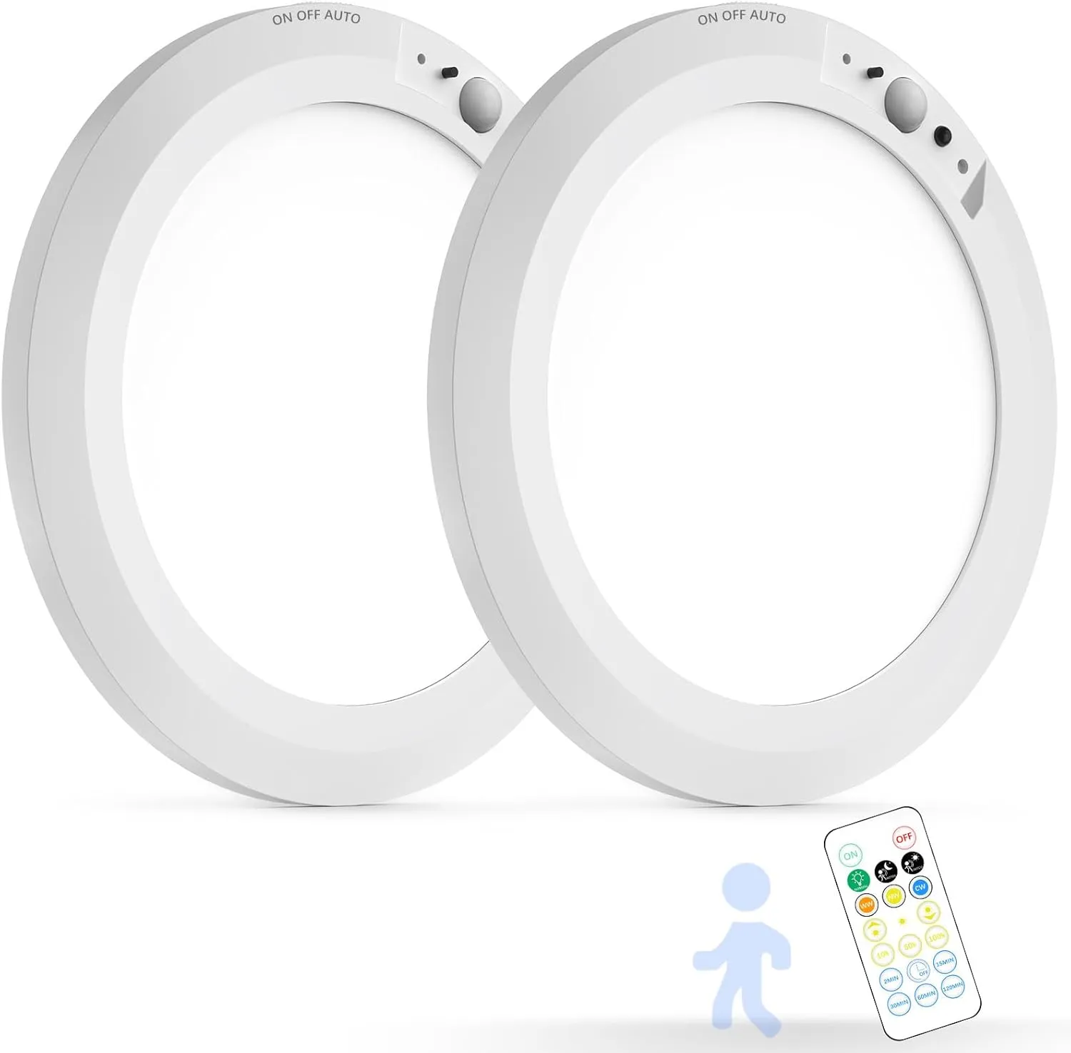 Battery Operated Auto Motion Sensor LED Celling Lights Set of 2, Smart Body Sensor Ceiling-mounted Lamps Fixture with 3 Colors/Brightness, Motion Detection Magnetic Celling Lights for Closet Shower