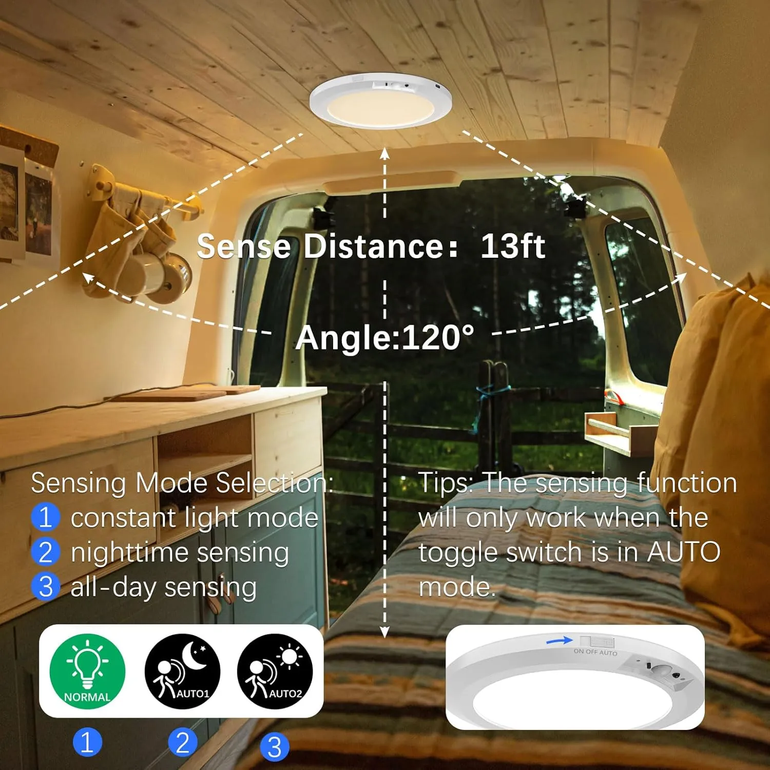 Battery Operated Auto Motion Sensor LED Celling Lights Set of 2, Smart Body Sensor Ceiling-mounted Lamps Fixture with 3 Colors/Brightness, Motion Detection Magnetic Celling Lights for Closet Shower