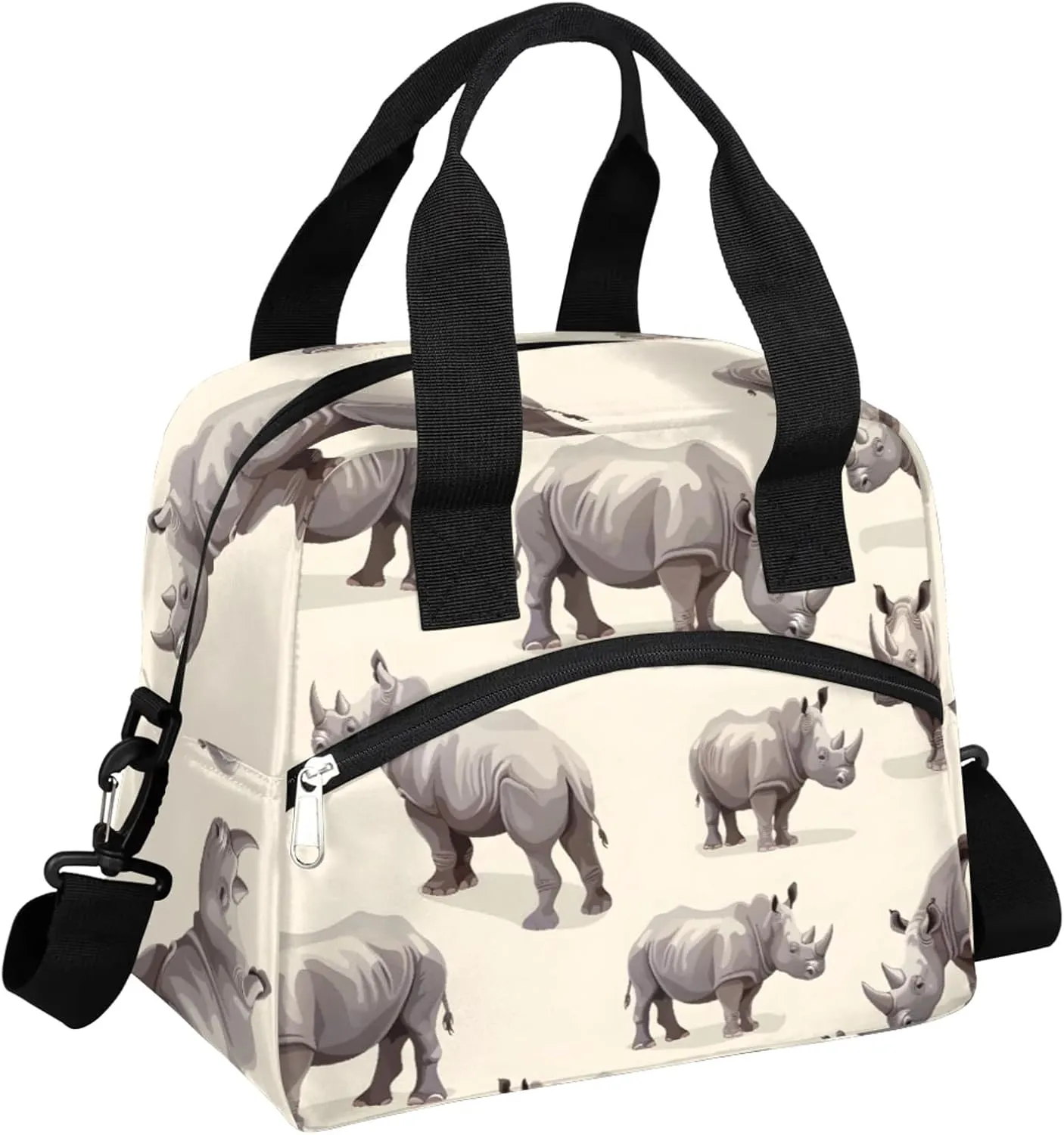 Beautiful Rhinocero Lunch Bag Rhinoceros Animal Lunch Bag Reusable Lunch Box Leak Proof Cooler Bag With Adjustable Shoulder Strap