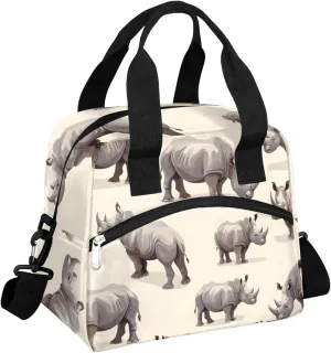 Beautiful Rhinocero Lunch Bag Rhinoceros Animal Lunch Bag Reusable Lunch Box Leak Proof Cooler Bag With Adjustable Shoulder Strap