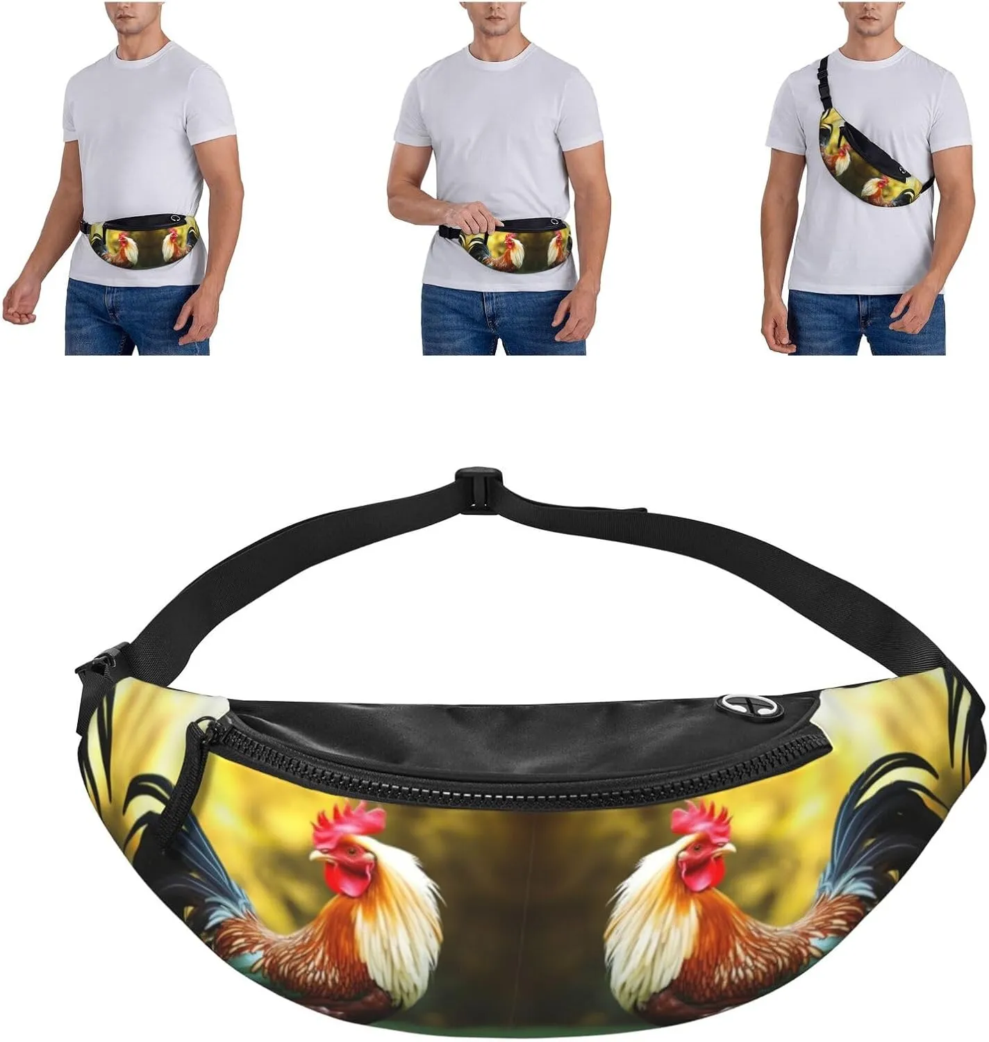 Beautiful Rooster Hen Fanny Pack for Man Women Waist Bag Adjustable Belt Casual Chest Bag Bum Bags for Travel Sports Running Hiking Waist Packs