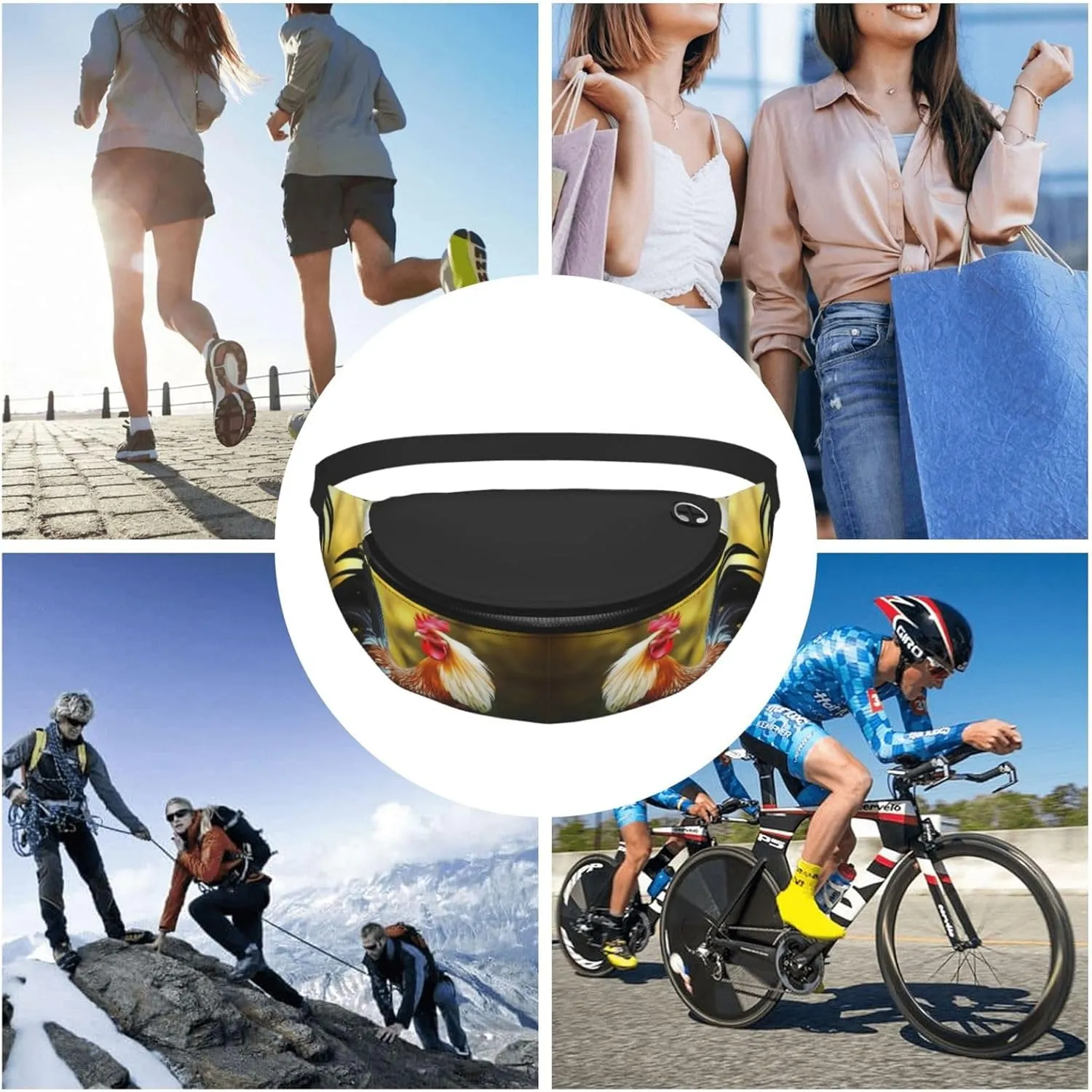 Beautiful Rooster Hen Fanny Pack for Man Women Waist Bag Adjustable Belt Casual Chest Bag Bum Bags for Travel Sports Running Hiking Waist Packs