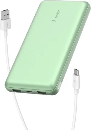 Belkin Portable Charger, USB-C Power Bank 20,000mAh w/ 2X USB-A Ports, 15W w/Type-A to Type-C Cable for iPhone 16, 15, Samsung Galaxy S25, Pixel, iPad, Nintendo Switch 2 & More - Green