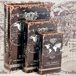 Bellaa 28045 Decorative Book Box Hidden Storage Secret Memory Keepsake Jewelry Trinket Cash Wedding Gift Wood PU Leather Set of 3