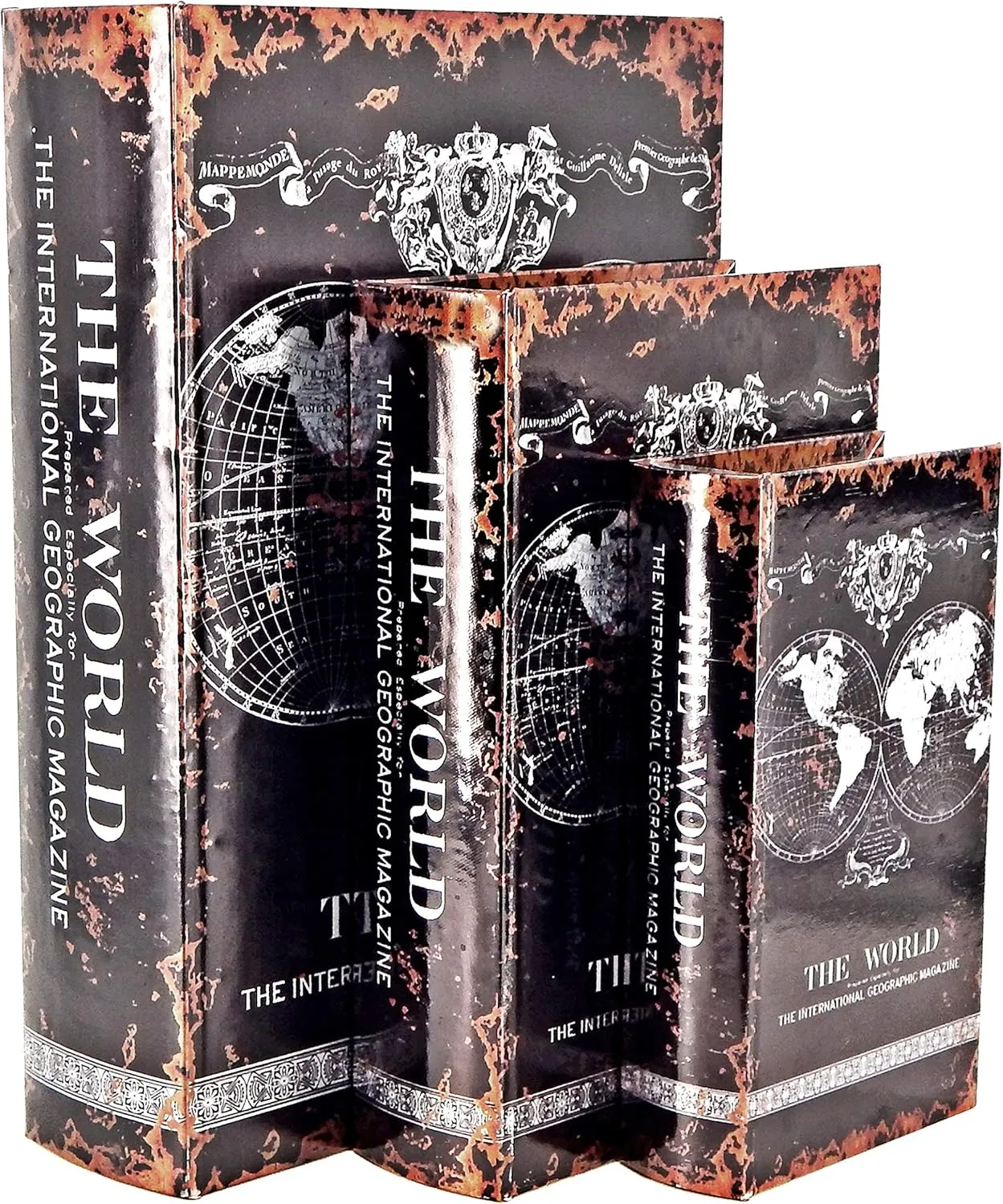 Bellaa 28045 Decorative Book Box Hidden Storage Secret Memory Keepsake Jewelry Trinket Cash Wedding Gift Wood PU Leather Set of 3