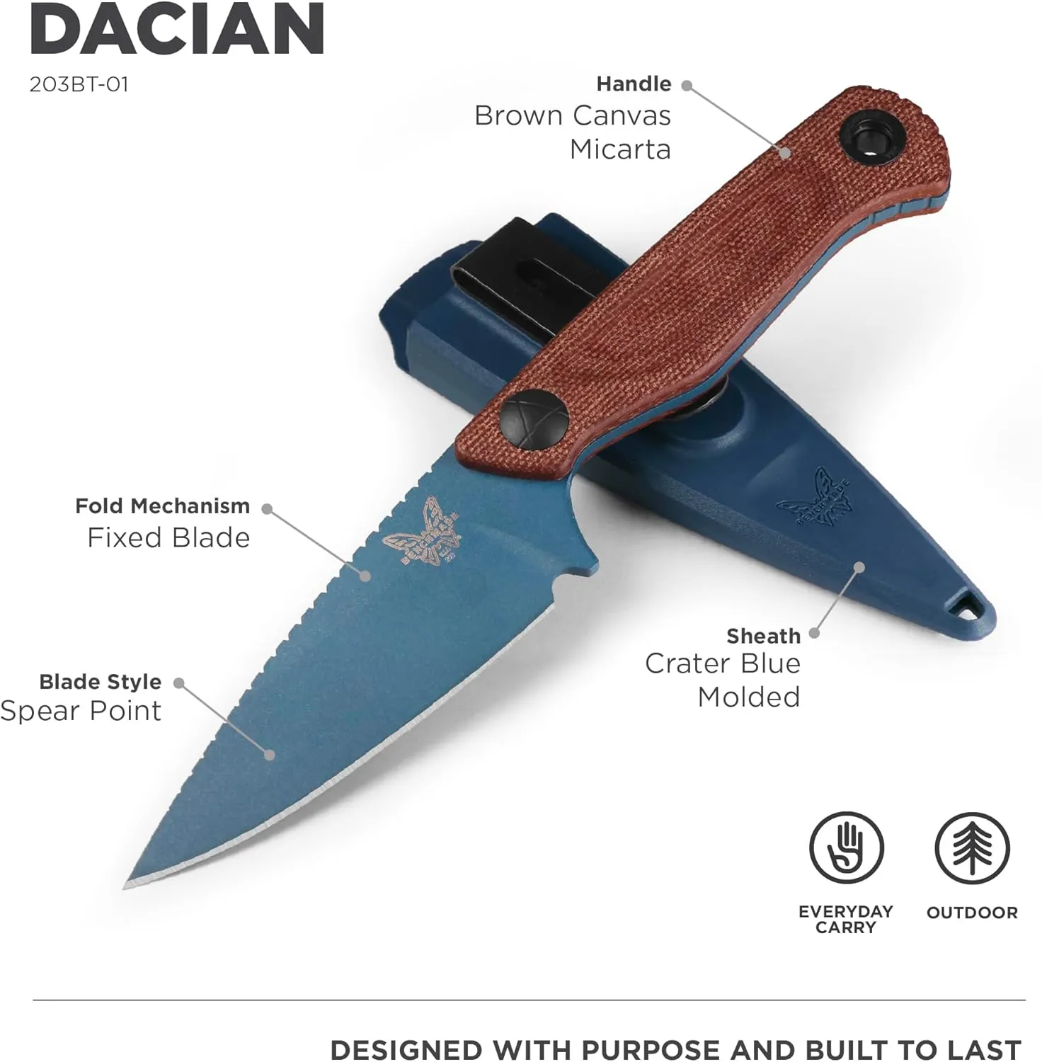 Benchmade - Dacian Fixed Blade Knife with Brown Canvas Micarta (203BT-01)