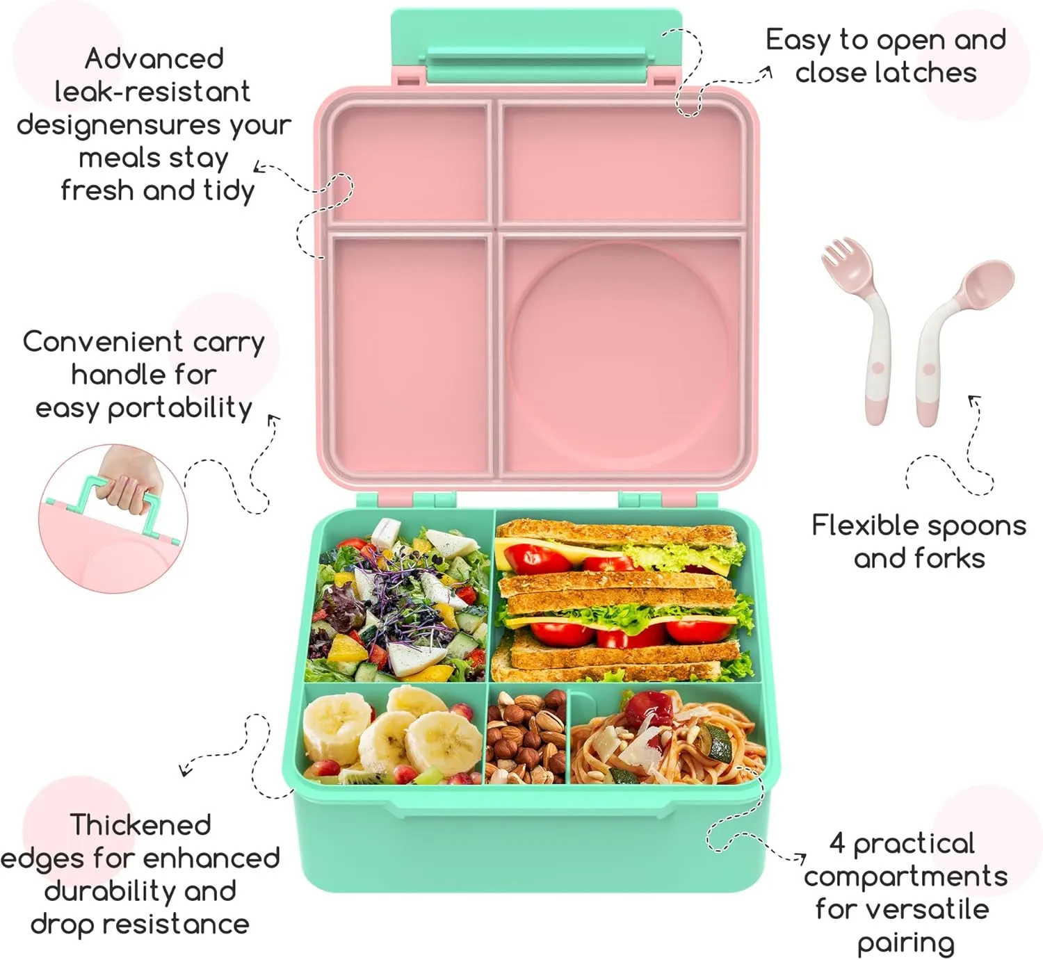 Bento Box for Kids, Bento Box Adult Lunch Box with Utensils, Stainless Steel Thermos Soup Jar, Reusable Snack Containers for School, Work, Travel, BPA-Free, Easy to Clean (Light pink)