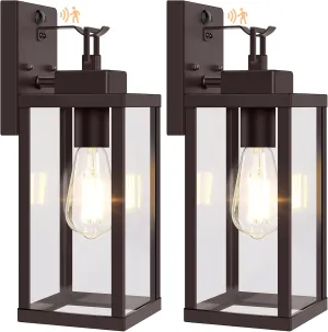BesLowe 14” Upgraded Motion Sensor Outdoor Wall Lights, Dusk to Dawn Porch Lights Outdoor Wall Sconces, 3 Lighting Modes Exterior Lighting Fixtures with Hooks, Brown Outside Lights for House, 2-Pack