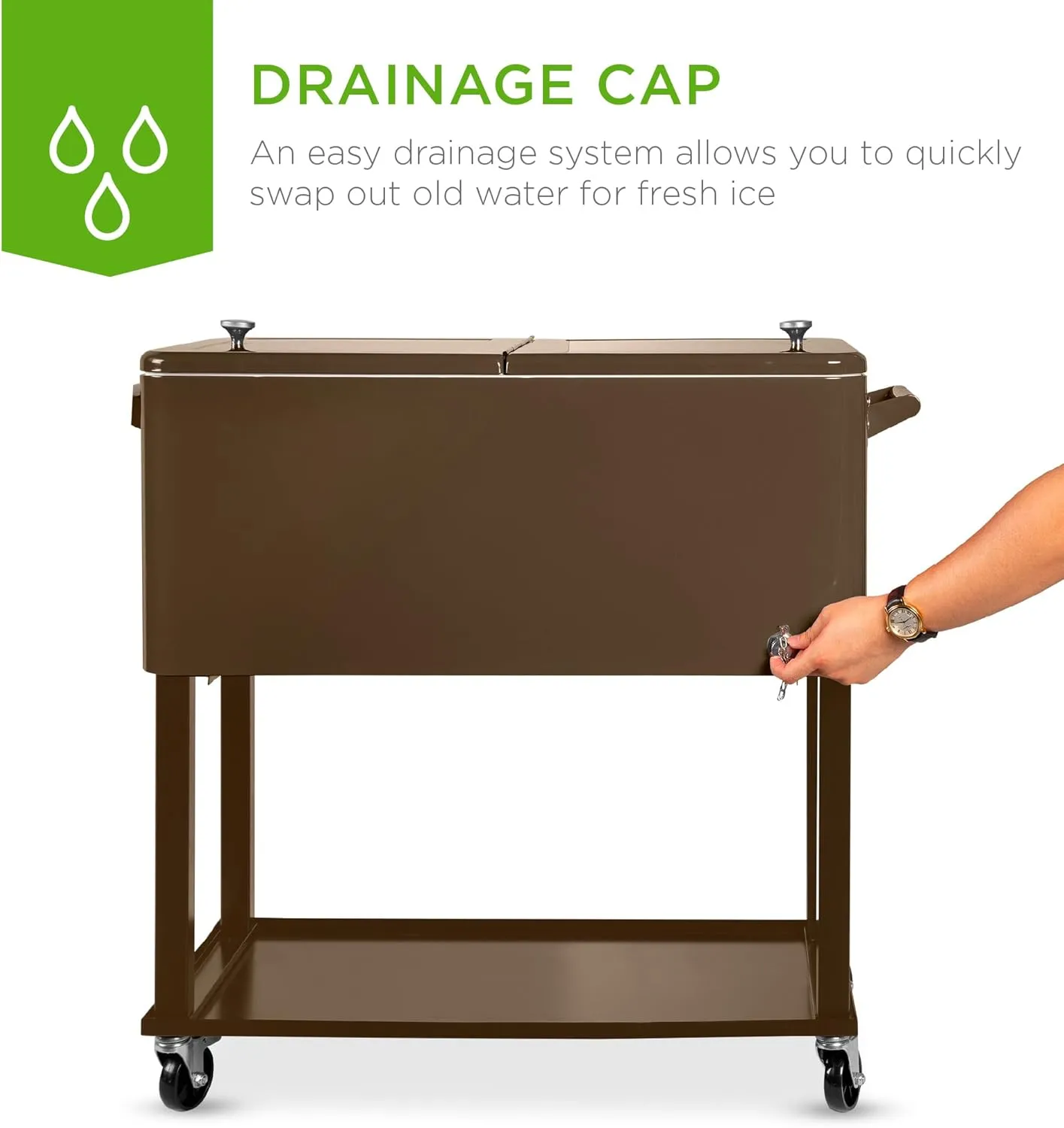 Best Choice Products 80-Quart Outdoor Steel Rolling Cooler Cart w/Ice Chest, Bottle Opener, Catch Tray, Drain Plug, Locking Wheels