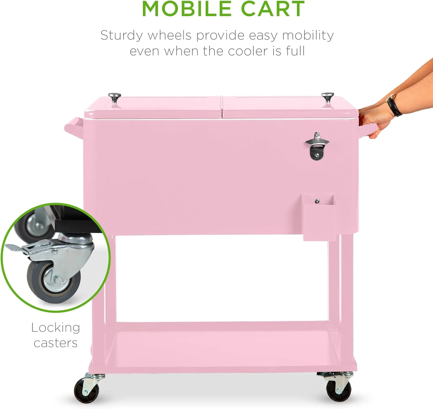Best Choice Products 80-Quart Outdoor Steel Rolling Cooler Cart w/Ice Chest, Bottle Opener, Catch Tray, Drain Plug, Locking Wheels