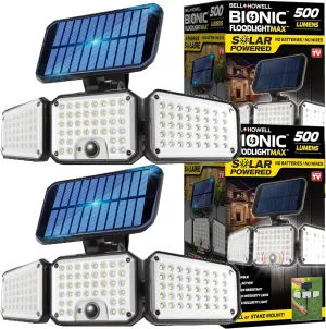 Bionic Flood Light Max 2 Pk, Super Bright 500 Lumen LED Solar Motion Sensor Outdoor Lights - 360 3 Panel Design