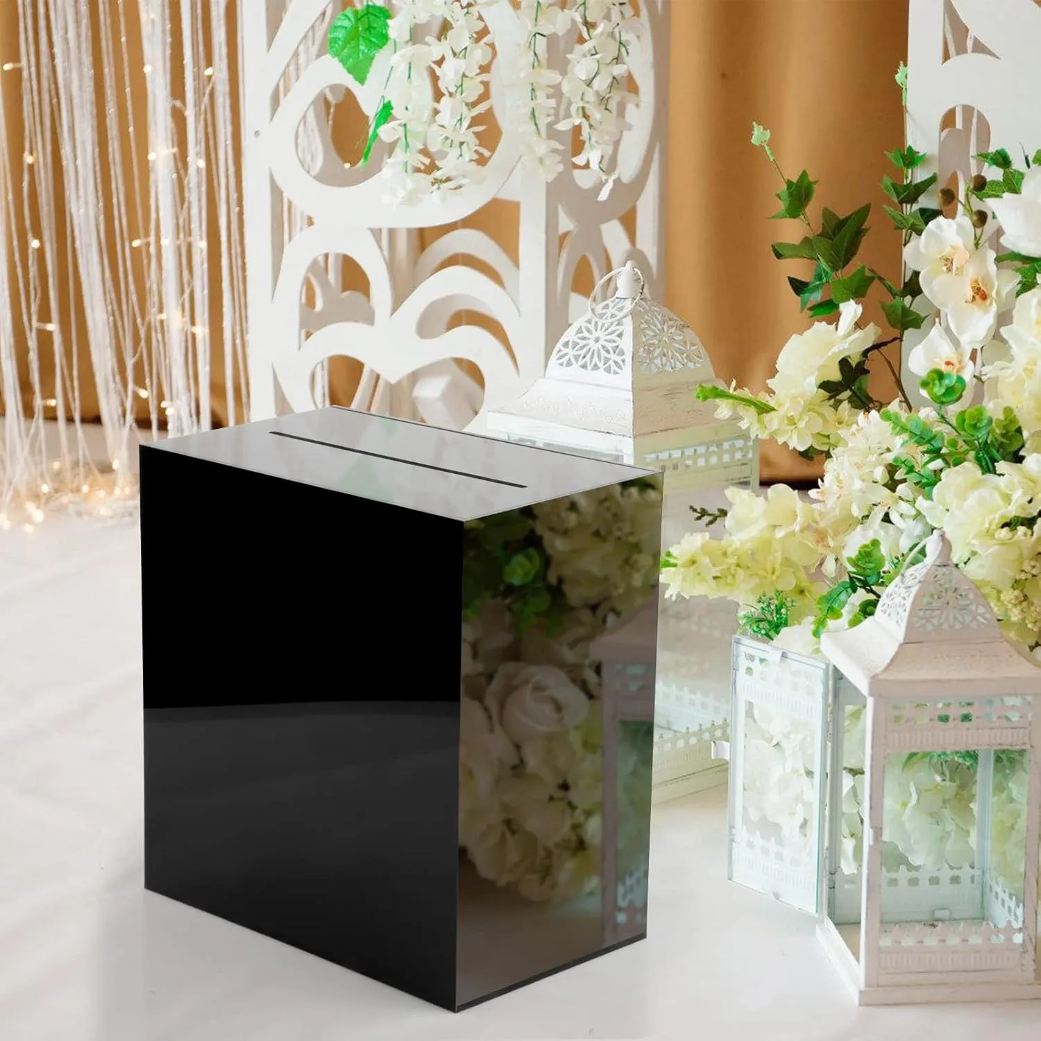 Black Acrylic Wedding Card Box, Large DIY Card Box Blank No Print for Wedding Reception, Graduation Party, Bridal Shower, Keepsake Party Favor, Cosmetic Home Decor