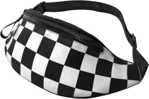 Black and white checkered Fanny Pack for Man Women Waist Bag Adjustable Belt Casual Chest Bag Bum Bags for Travel Sports Running Hiking Waist Packs