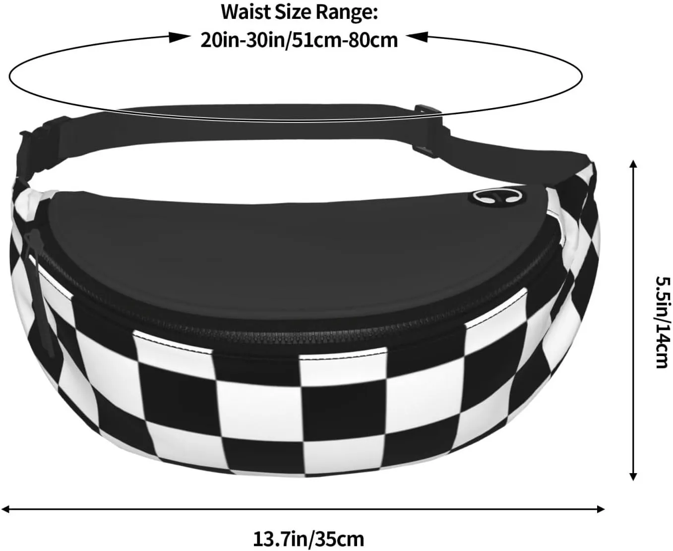 Black and white checkered Fanny Pack for Man Women Waist Bag Adjustable Belt Casual Chest Bag Bum Bags for Travel Sports Running Hiking Waist Packs