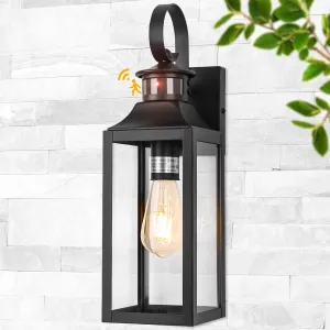 Black Motion Sensor Outdoor Light, 16" Dusk to Dawn Outdoor Lighting, Exterior Wall Sconce Waterproof, Large Outside Lamps for House, Modern Wall Mount Porch Lanterns 3 Modes, 1 Pack