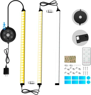 Black Plug in Under Cabinet Light bar with Motion Sensor, Dimmable, Remote Control,Color and Brightness Adjustable, Magnet LED Strip Lights for Kitchen, Workbench, and Closet 3 Pack