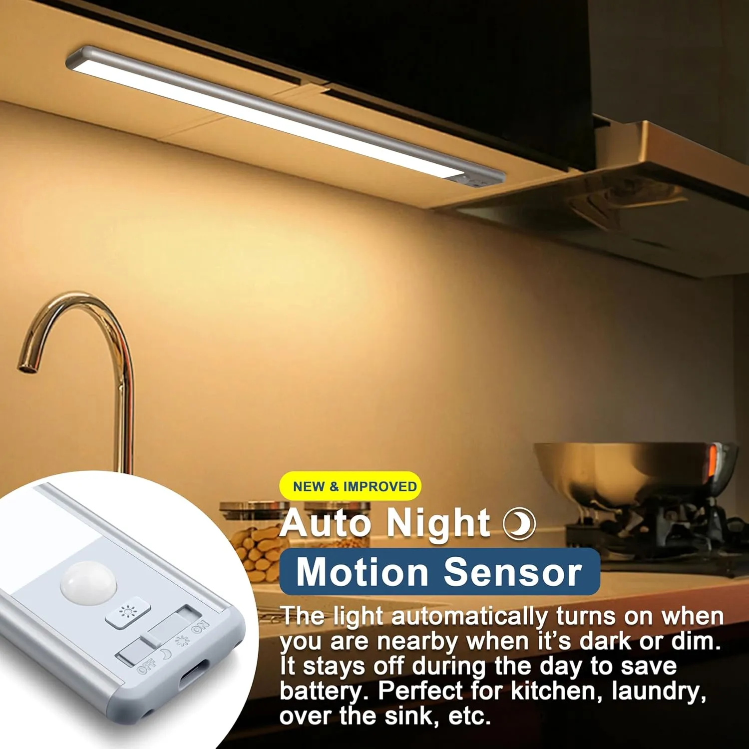 BLS Under Cabinet Lights, 63 LED Closet Lights, Battery Operated Lights, Motion Sensor Light Indoor, 2500mAh Wireless USB C Rechargeable Under Cabinet Lighting, Magnetic Night Light for Kitchen 2 Pack