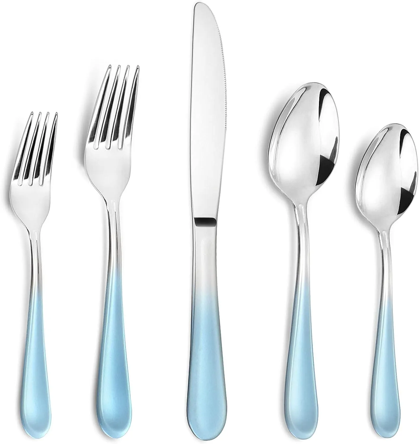 Blue Silverware Set,20 Piece Stainless Steel Flatware Set,Mirror Polished Tableware Cutlery Sets,Reusable Flatware Sets,Utensil Sets for Kitchen,Service for 4,Dishwasher Safe(Gradient Blue Silverware)