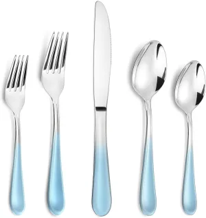 Blue Silverware Set,20 Piece Stainless Steel Flatware Set,Mirror Polished Tableware Cutlery Sets,Reusable Flatware Sets,Utensil Sets for Kitchen,Service for 4,Dishwasher Safe(Gradient Blue Silverware)