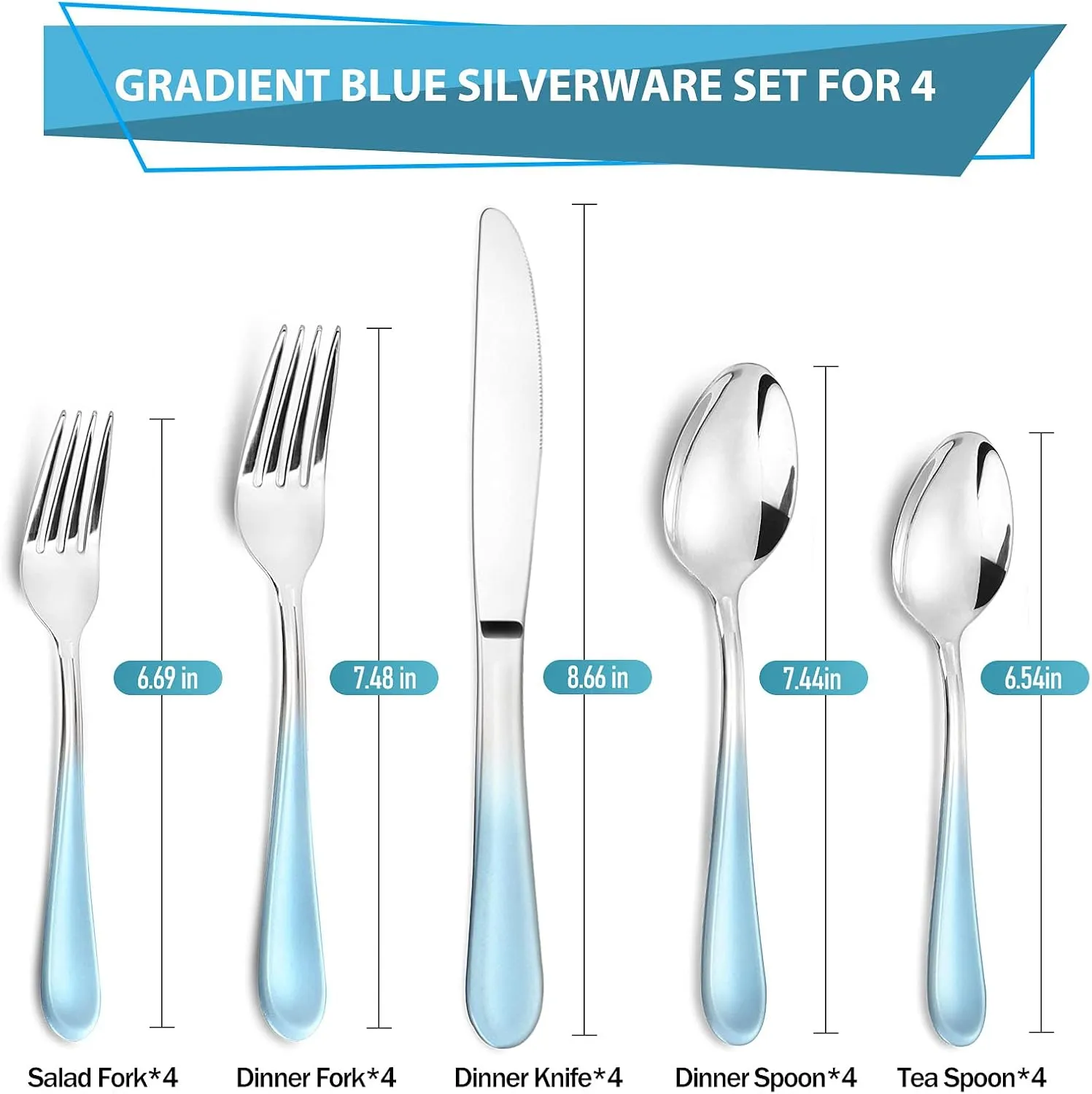 Blue Silverware Set,20 Piece Stainless Steel Flatware Set,Mirror Polished Tableware Cutlery Sets,Reusable Flatware Sets,Utensil Sets for Kitchen,Service for 4,Dishwasher Safe(Gradient Blue Silverware)