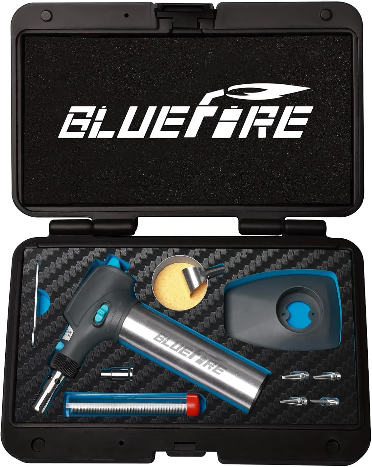 BLUEFIRE HT-908K Butane Soldering Iron Kit Portable Butane Torches Multi-Function Mini Torch for Wood Burning,Hot-Knife,Soldering|Self-Igniting,Adjustable Flame,Light Weight,Rapid Heat Up,Cordless