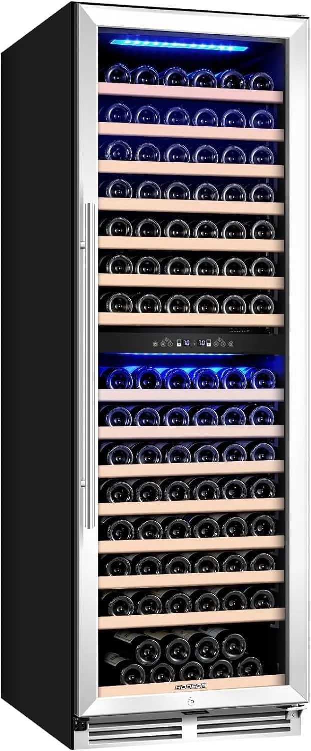 BODEGA Wine Cooler Refrigerator 24 Inch, 174 Bottle Dual Zone Wine Fridge with Double-Layer Tempered Glass Door and Temperature Memory Function,Built-in or Freestanding
