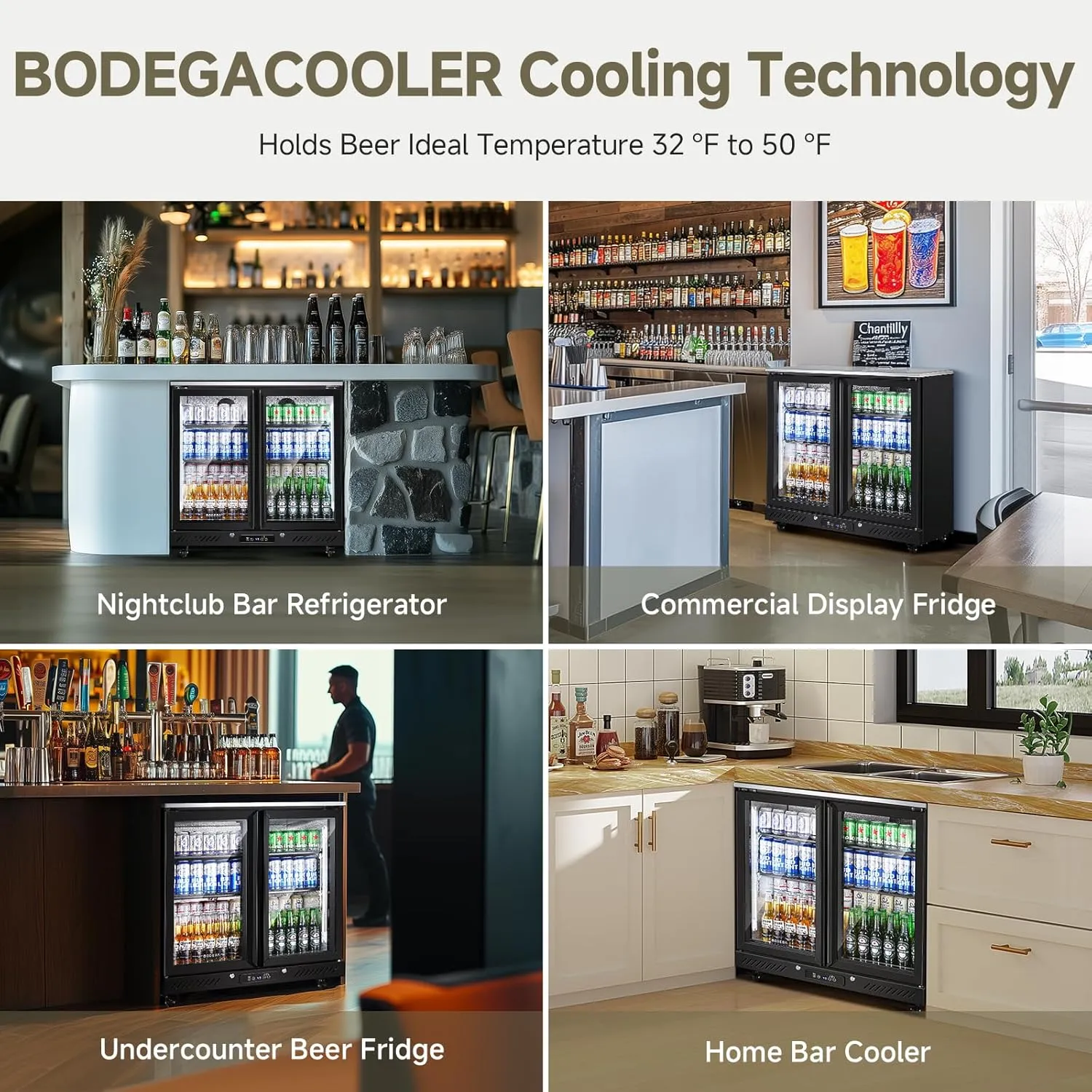 BODEGACOOLER Back Bar Cooler with 2 Glass Doors,7.7 Cu.ft Under Counter Commercial Beverage Refrigerator LED Lighting for Soda Drinks,Beer,Wine with Stainless Steel Top,DOE Approved,4 Casters