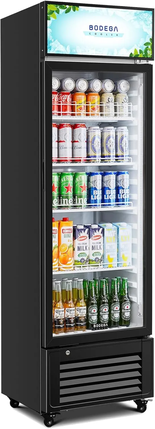 BODEGACOOLER Beverage Refrigerator and Cooler, Commercial Refrigerators with 4 shelves, Commercial Cooler with Soft LED Light. Merchandiser Refrigerators as Black Bar Fridge For Party, 11.3 Cu. Ft