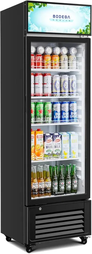 BODEGACOOLER Beverage Refrigerator and Cooler, Commercial Refrigerators with 4 shelves, Commercial Cooler with Soft LED Light. Merchandiser Refrigerators as Black Bar Fridge For Party, 11.3 Cu. Ft