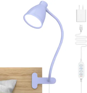 BOHON Desk Lamp with Clamp, 10W 38 LED Clip on Light, 3 Color 10 Brightness Auto Off Timer, Flexible Gooseneck Clip Lamp, Desk Lights for Office Home Bed Bedside Reading, Lilac Purple