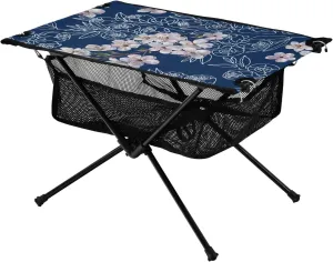 Bolaz Outdoor Folding Portable Picnic Camping Table-Japanese Cherry Flower Blue,Storage Mesh for Camping Gear Accessories, Hiking, Mountaineering, Outdoor Travel